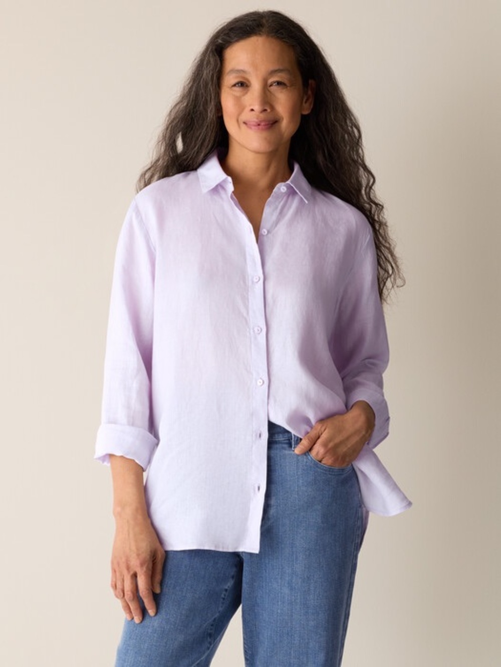 Linen Button Down Lavender Large J Jill